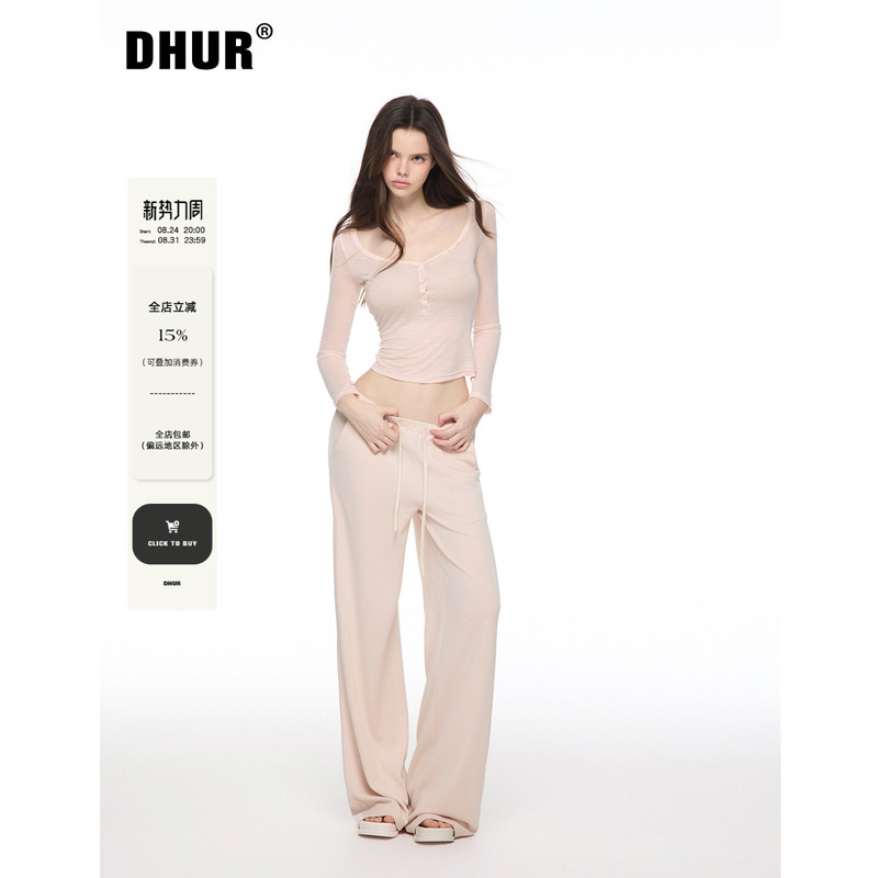 Dhur Light Pink Modal Casual Pants Elastic Waist Drawstring Drape Loose Floor-Length Wide-Leg High-Waisted Trousers Dhur Light Pink Modal Casual Pants Elastic Waist Drawstring Drape Loose Floor-Length Wide-Leg High-Waisted Trousers