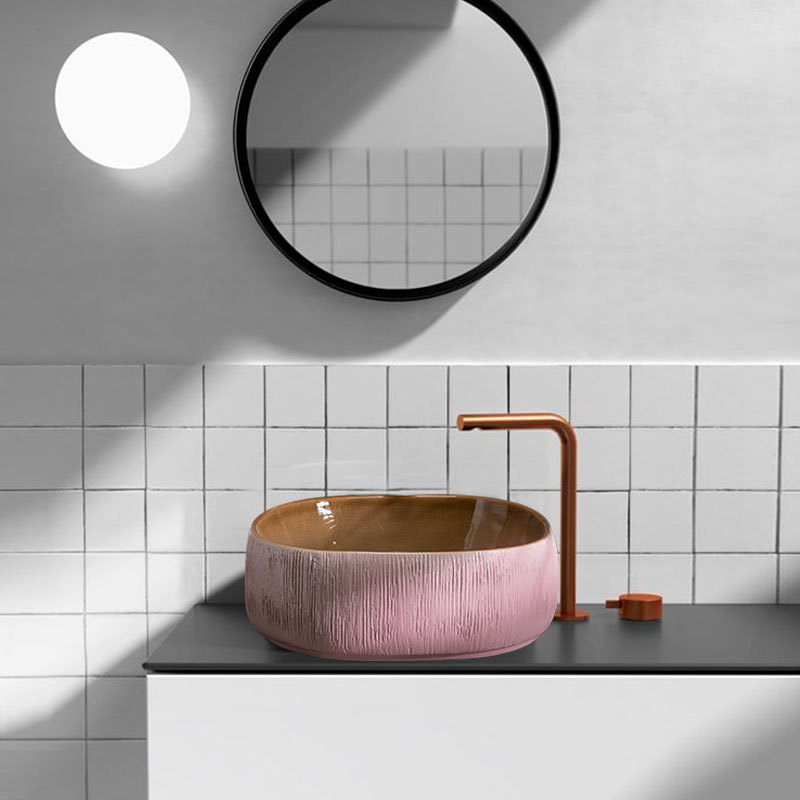 Ceramic Mini Countertop Washbasin for Home Balcony Bathroom Round Wash Basin Creative Hotel Single Basin Drain