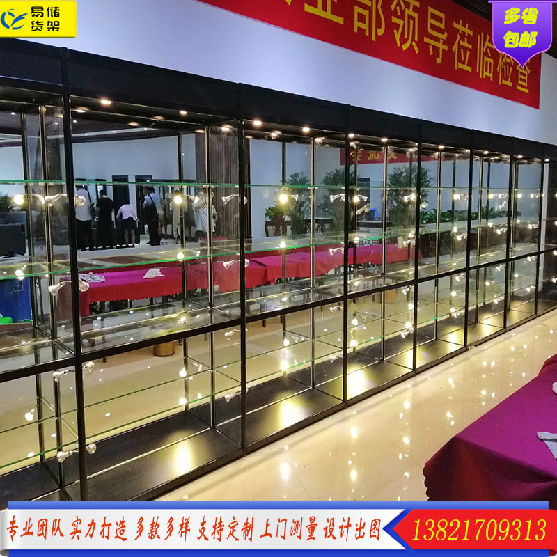 Shelf showcase custom titanium alloy glass showcase Cosmetics tobacco and alcohol jewelry showcase Item showcase