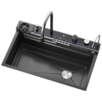 304 Stainless Steel Raindance Waterfall Sink Kitchen Embossed Wash Basin Integrated Multi-Function Digital Display Large Single Slot