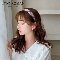 Hair hoop girl Academy style Japanese Plaid headband Net Red wide side pressure hair French retro wash hair band out