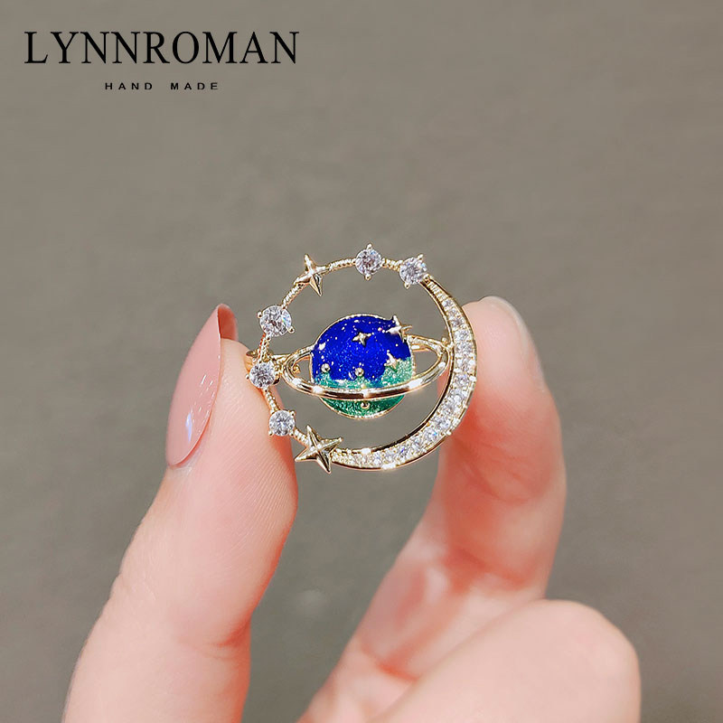 Japanese-style iridescent universe planet brooch for women, trendy and unique, collar pin, anti-exposure button, cardigan and suit accessory.