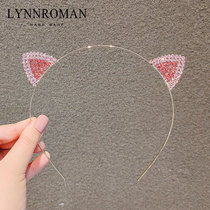Temperament cat ear hairband Korean rhinestone cute thin head hoop girl go out to press hair Mori Net red hair card