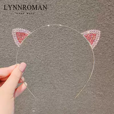 Temperament cat ear hairband Korean rhinestone cute thin hairband girl Joker out to press hair Mori Net red hair card