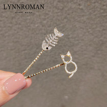 Clip headdress Korean Kitty and fish hairclip rhinestone bangs clip edge clip girl Net red top clip one-character clip hairpin