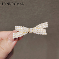 Star same hairclip female top clip imitation pearl bow duck bill bow clip broom bangs clip edge clip temperament Net red female hair card