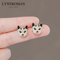LYNNROMAN DESIGNER SWEET AND COOL CHAI DOG EARRINGS FEMALE Personality Net Red Earrings 925 Silver Needle Ear Accessories