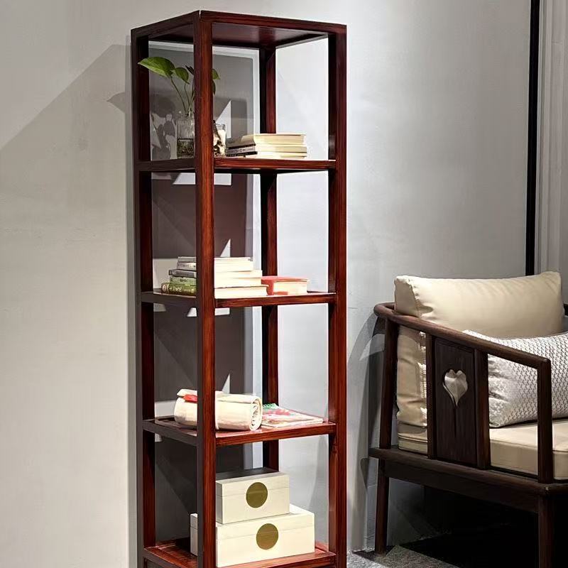 Redwood Storage Rack for Living Room, Chinese-Style Multi-Layer Solid Wood Narrow Floor-Standing Small Bookshelf, Rosewood Side Cabinet, Tea Room Display Shelf