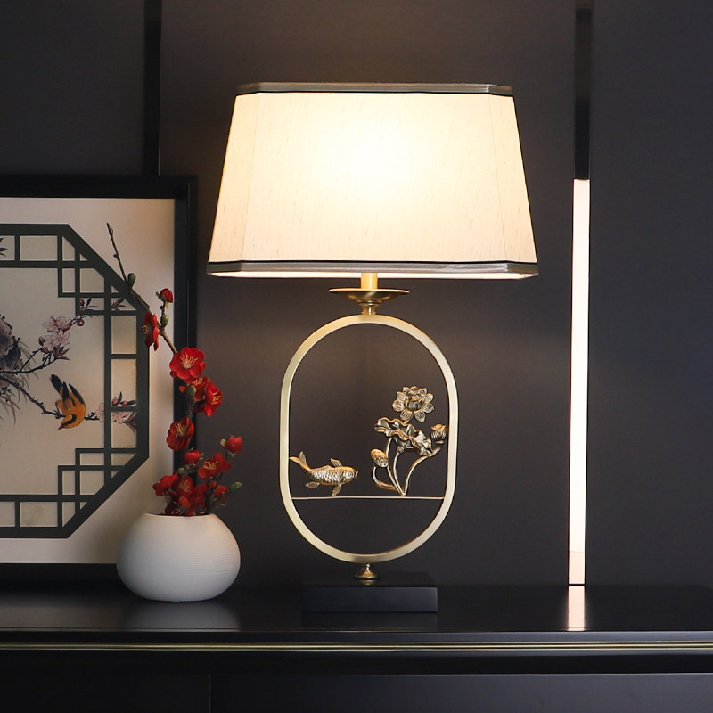 New Chinese all-copper table lamp living room retro-studio bedroom bedhead lamp classical year with fish light luxury tablet lamp