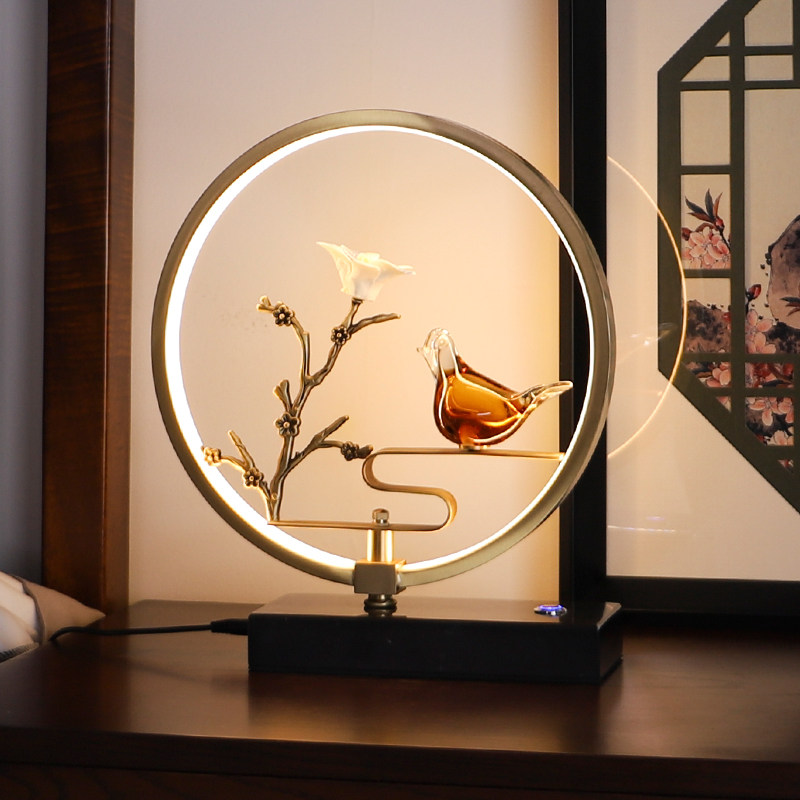 Table light bed head lamp Chinese style bedroom home full copper romantic cozy creative net red humbling little bird Zen Yiddei