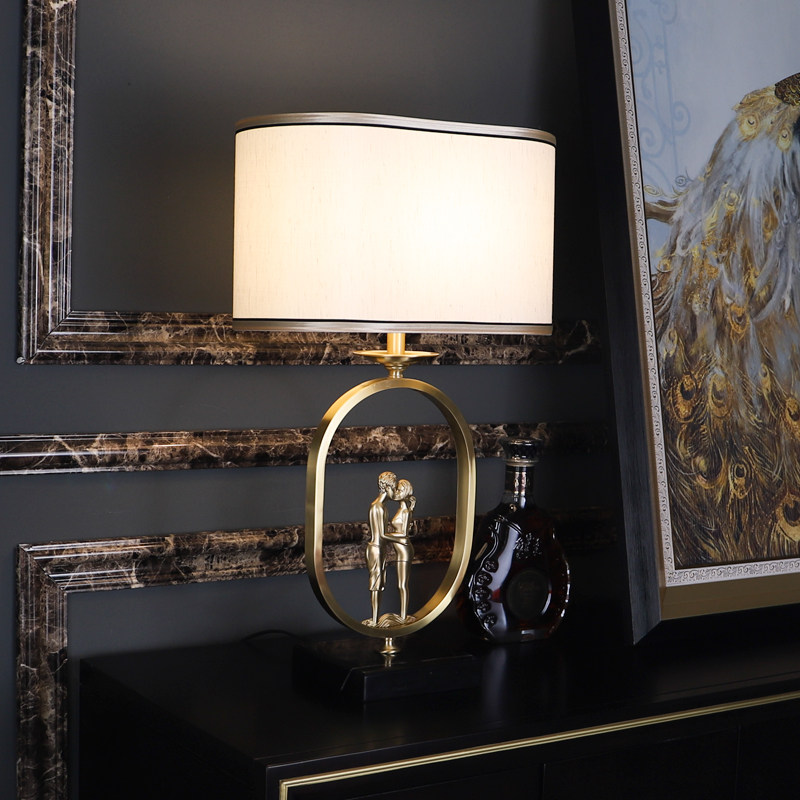 New Chinese-style all-copper table lamp living room retro study bedroom bedside lamp classical light luxury creative Zen wedding table lamp