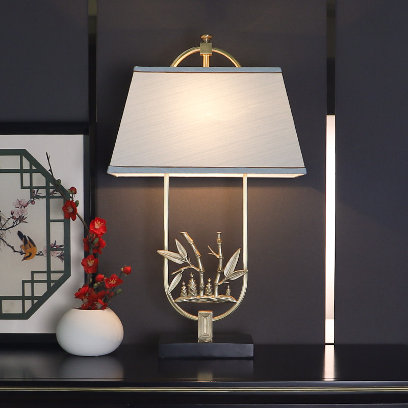 Table light bed headlights bedroom New Chinese living room wedding book house retro home bamboo leaves meditation light extravagant full copper lamps
