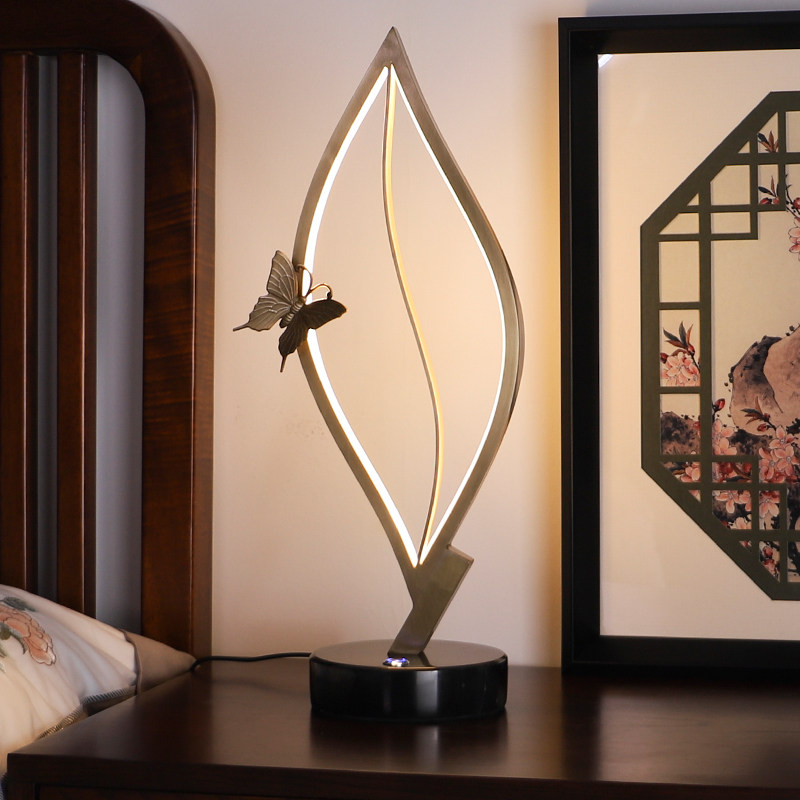 New Chinese Table Light Bed Headlights Bedroom Living Room Living Room Full Copper Creative Net Red Shake Sound Minimalist Modern Butterfly Zen DESK lamp
