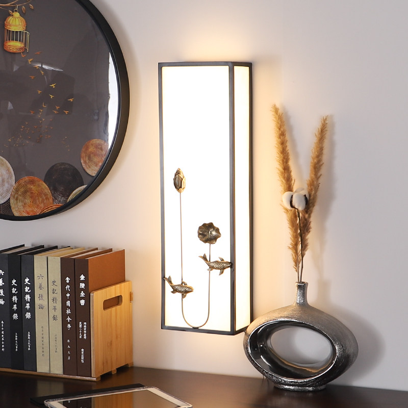 New Chinese style wall lamp all copper living room lamp modern TV background wall lamp bedroom bedside lamp Zen Chinese style lamps