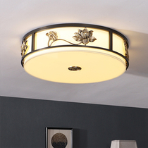 New Chinese ceiling lamp All copper living room lamp Lotus round dining room LED classical Chinese style black bedroom lamp
