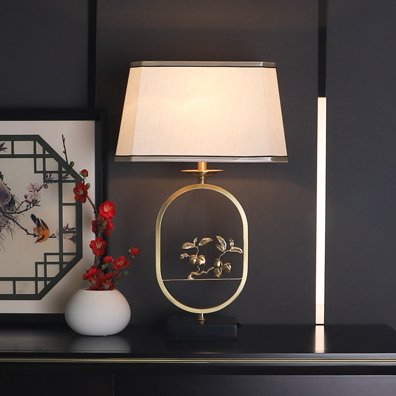 New Chinese all-bronze table lamp Living room Retro book Room Bedroom Bedroom Headlights Classical disc peach China Wind Zen Yiddish