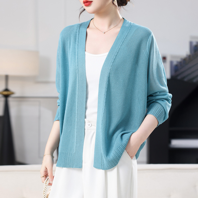 Trendy Mother's Mulberry Silk Knitted Cardigan for Women, Summer Air-Conditioning Shirt, Large Size, Loose Fit, Slimming, Outerwear, Sun Protection Shawl, Thin