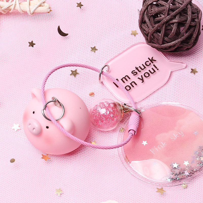 钢丝绳钥匙圈环韩国创意可爱简约星星流沙钥匙扣挂件流沙水晶液体