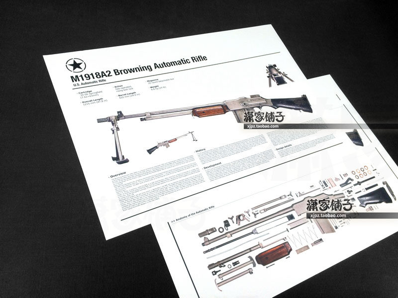 American Browning M1918A2 light machine gun firearms map firearms structure map collection poster decoration painting