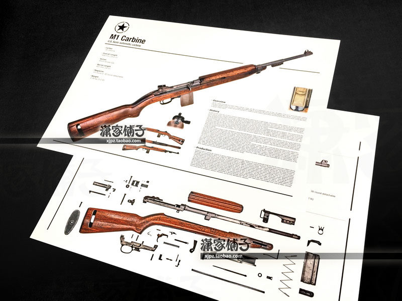 American M1 Carbine Firearms Structure Diagram (Collection) World War II Weapons Wall Chart Posters Decorative Paintings