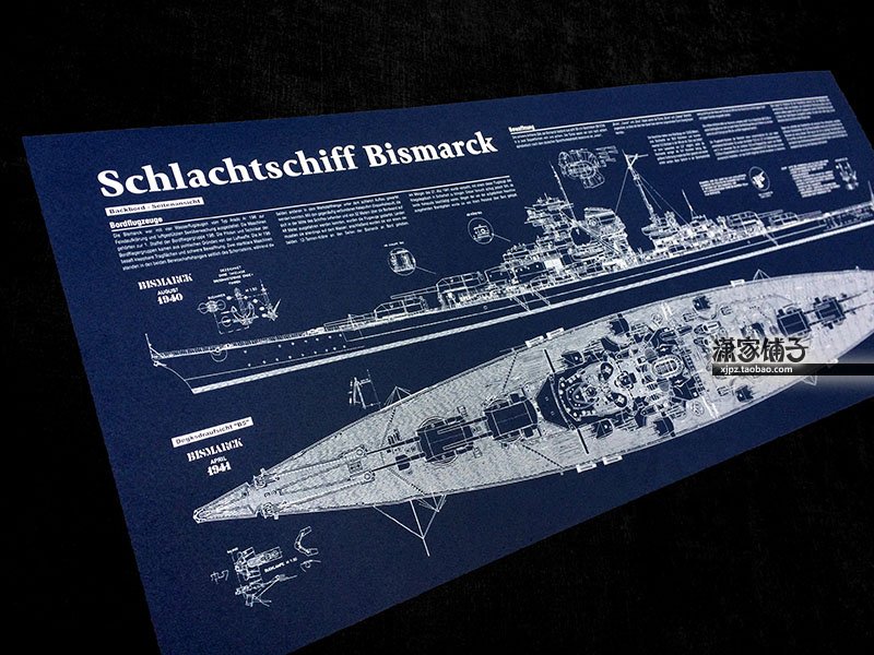 Third Reich German Battleship Bismarck (2) German Blueprint Poster Decoration painting