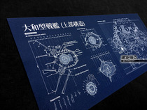 World War II giant ship Yamato Musashi battleship superstructure (12) structural plan blueprint poster decoration painting