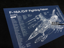 American F16 F-16A D F Fighting Falcon fighter military structural drawings blueprints poster decoration painting