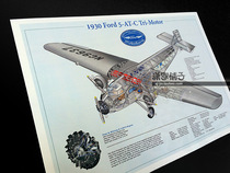 World War II Ford three-engine tin goose tin goose transport aircraft blueprint structure diagram Wall chart poster decorative painting