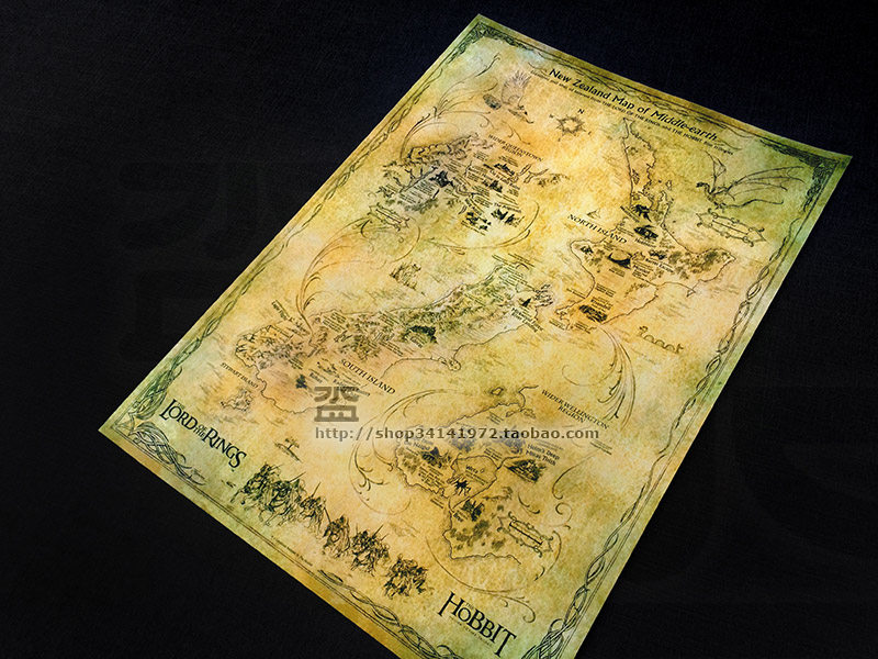 Map of shooting locations around the Lord of the Rings of the Hobbit -2 Buy 5 Get 1 Middle-earth Poster