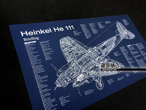 World War II German Heinkel He 111 Famous Medium Bomber Drawing Blueprint Poster Decorative Painting