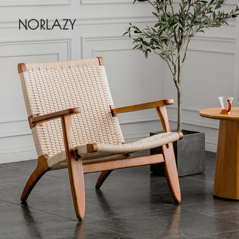 Lazy Space Small Family Style Living Room Solid Wood Sofa Designer Woven Balcony Casual Chair Single Cafe Chair
