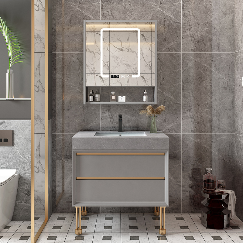 Bathroom Light Lavish Rockboard Bath Room Cabinet Combined Wash Terrace Basin Makeup Room small family Type of floor Handwashing table Intelligent mirror cabinet