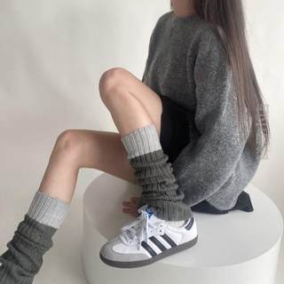 Duidui simple splicing* calf contrast gray socks leg autumn and winter wool knitted versatile socks warm socks