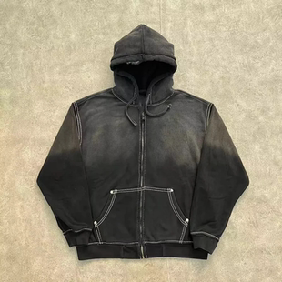 ブルー ジップ パーカー 宗教的なビッグ U ホット ダイヤモンド ジッパー ジャケット