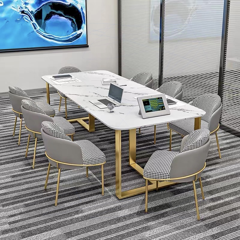 Nordic marble conference table light luxury slate simple desk long table workbench reception negotiation tea table and chairs
