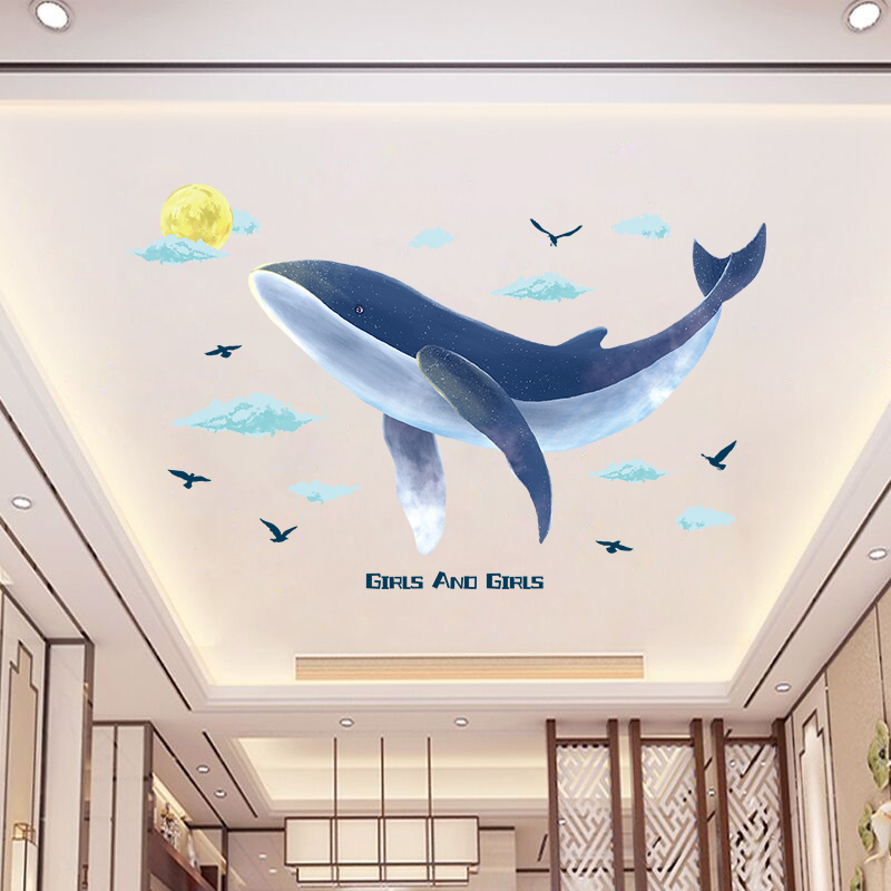 Bedroom ceiling whale sticker personality creative anime dormitory wall decoration two-dimensional room stickers self-adhesive