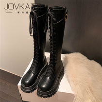 Long tube Martin boots womens thick heel thick bottom autumn and winter 2022 new black belt buckle straps high tube elastic knight boots