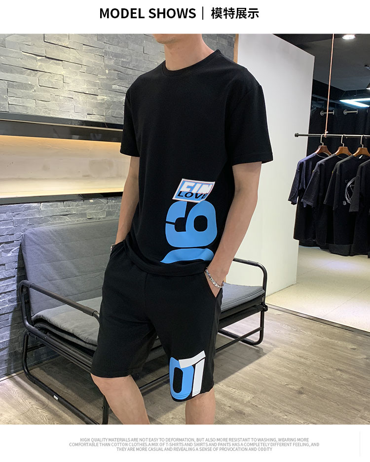 Mùa hè áo thun ngắn tay phù hợp với nam thương hiệu thủy triều nửa tay 2019 xu hướng mới đẹp trai đẹp trai giản dị - Bộ đồ đồ bộ thể thao nam