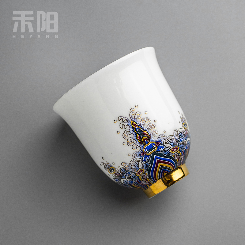 Send Yang gold colored enamel cup of the big sample tea cup single cup white porcelain ceramic kung fu masters cup cup high - end tea sets