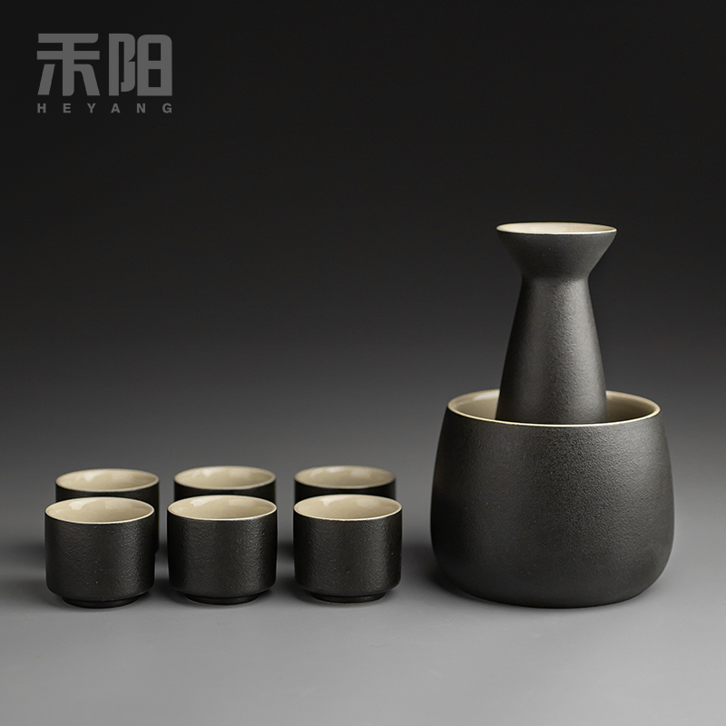Send Yang Japanese black pottery temperature wine pot clear wine wine suits for the and hip hot hip ceramic bottle glass