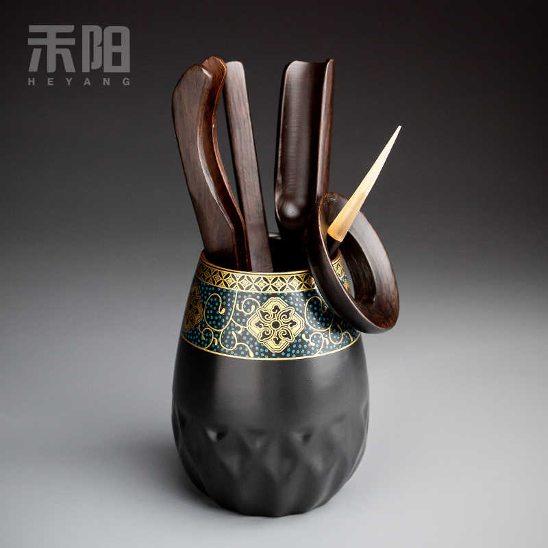 Send Yang retro gold tea six gentleman 's suit household ceramic tea set tea tray parts kung fu tea tea art