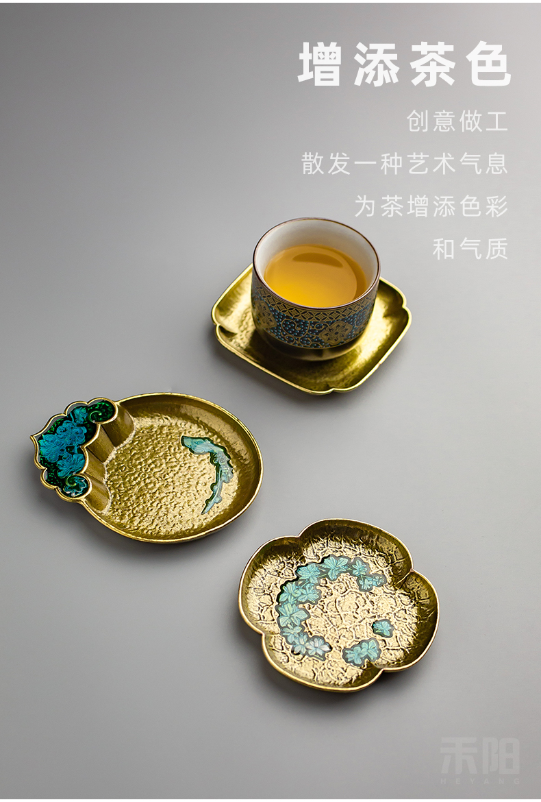 Send Yang cloisonne teacup pad insulation mat enamel color restoring ancient ways golden cup mat and creative tea accessories