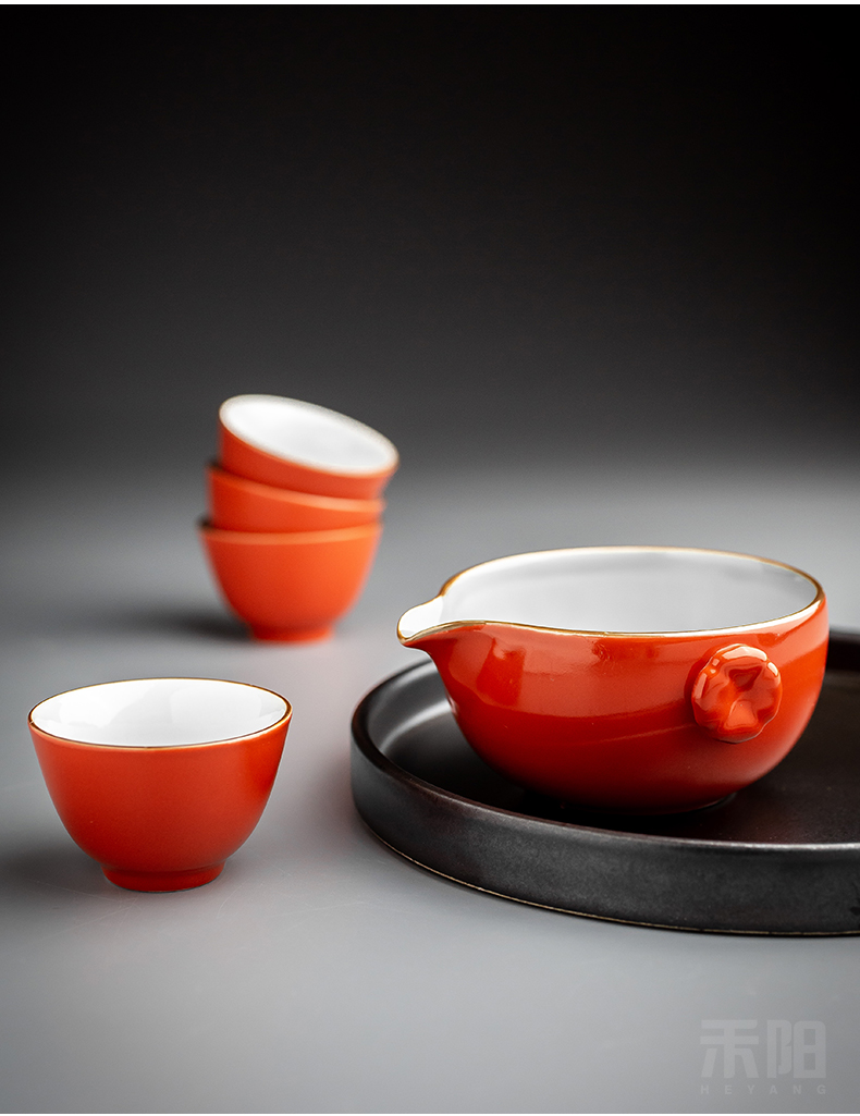 Send Yang creative ceramic tea set persimmon household teapot teacup kung fu tea set gift boxes