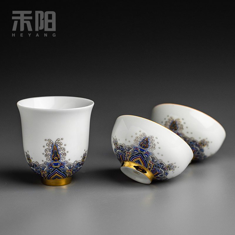 Send Yang gold colored enamel cup of the big sample tea cup single cup white porcelain ceramic kung fu masters cup cup high - end tea sets