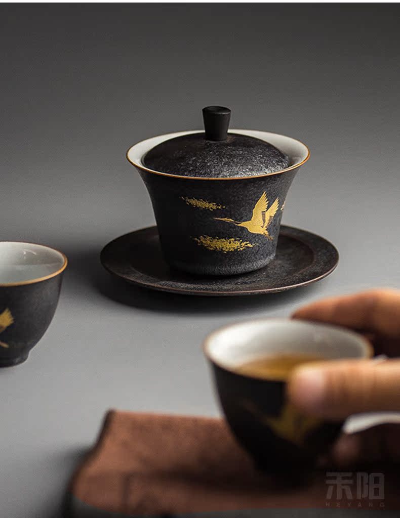 Send Yang vintage silver spot glaze tureen kung fu tea tea ware cups from running Jin Sancai home make tea cup large bowl
