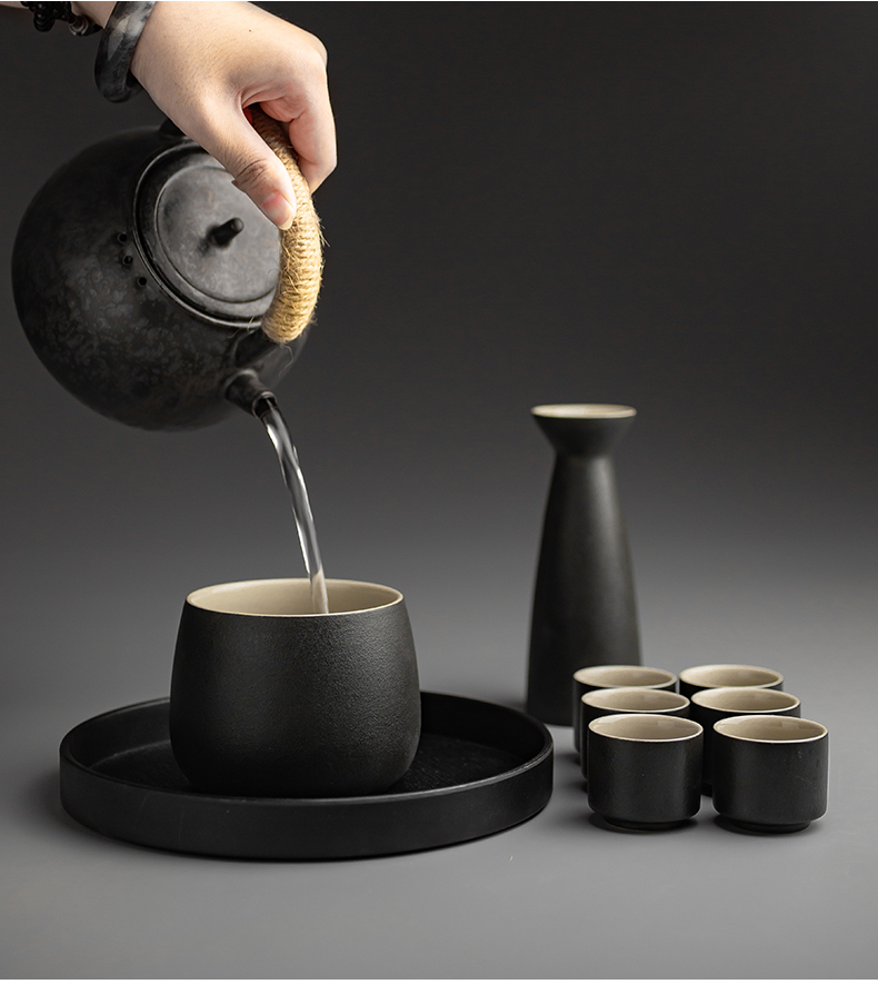 Send Yang Japanese black pottery temperature wine pot clear wine wine suits for the and hip hot hip ceramic bottle glass
