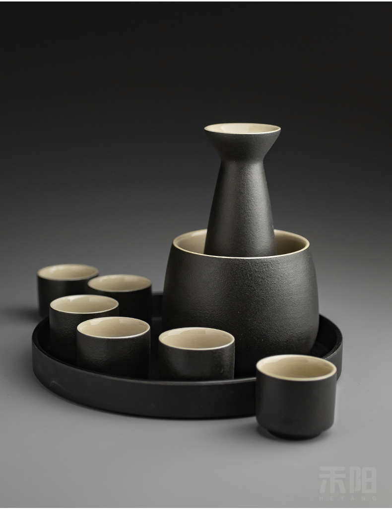 Send Yang Japanese black pottery temperature wine pot clear wine wine suits for the and hip hot hip ceramic bottle glass