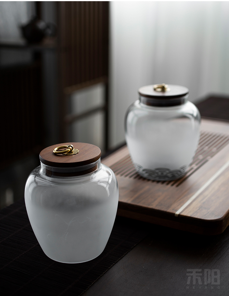 Send Yang acacia wood glass tea pot seal moisture trumpet tea tea storage tanks warehouse storage tank