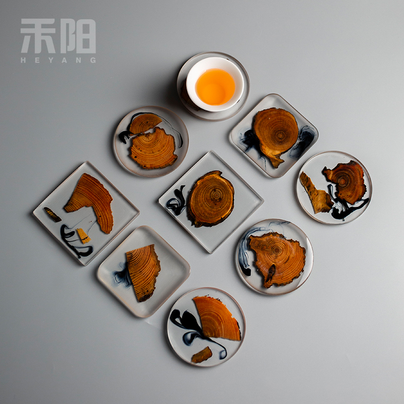 Send Yang resin pine coasters tea accessories tea taking of household heat insulation cup mat cup suit kung fu