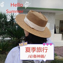 Summer straw hat children 2021 New Net red flat top summer beach beach hat sunshade retro French